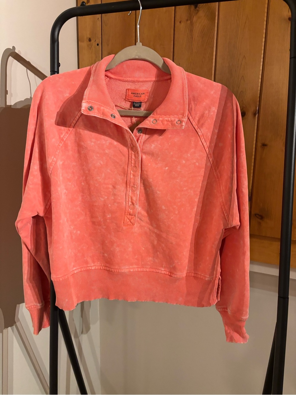 American Eagle Outfitters Coral Pink Snap-Placket Pullover
